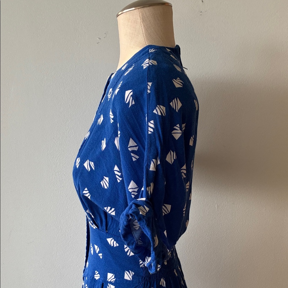 Vintage Blue Patterned Button-Up Dress - Picture 6 of 14